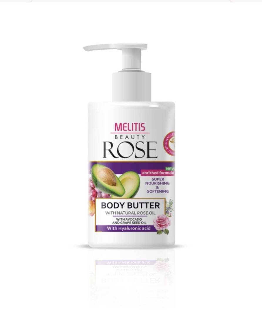 Подхранващо масло за тяло “Melitis Beauty Rose” с розово масло, авокадо, масло от гроздови семки и хиалуронова киселина
