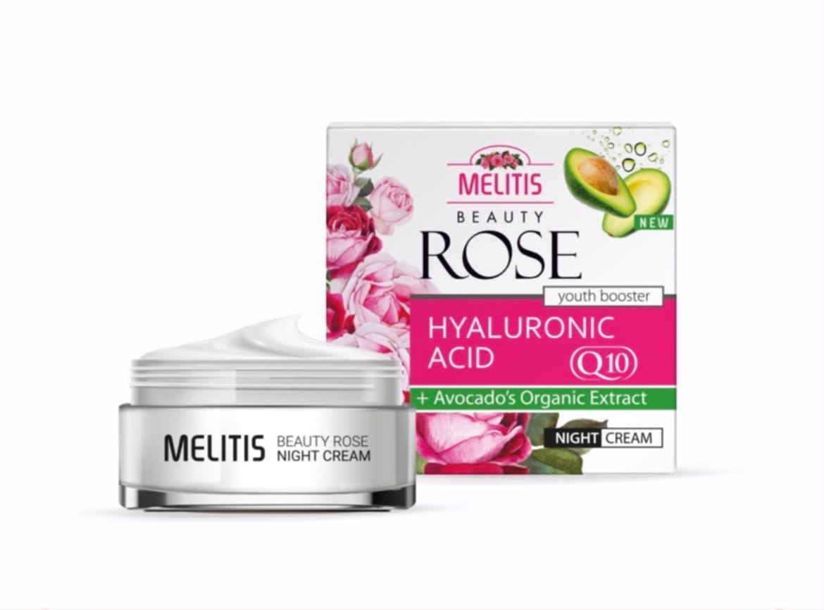 Нощен крем за лице „Melitis Beauty Rose“ с хиалуронова киселина, Q10 и натурален екстракт от авокадо 50мл.