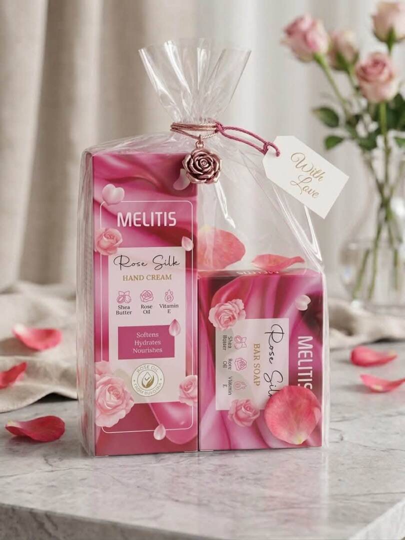 MELITIS Rose Silk Gift Set – Hand Cream & Bar Soap